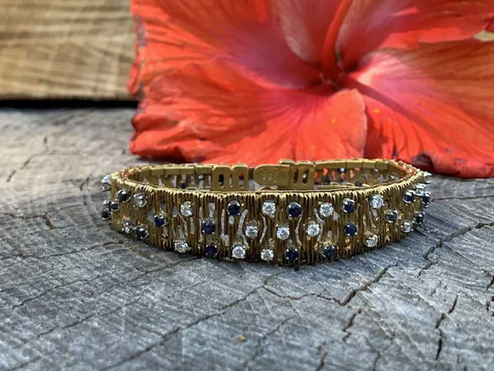 18K Yellow Gold Diamond and Sapphire Bracelet - image 5