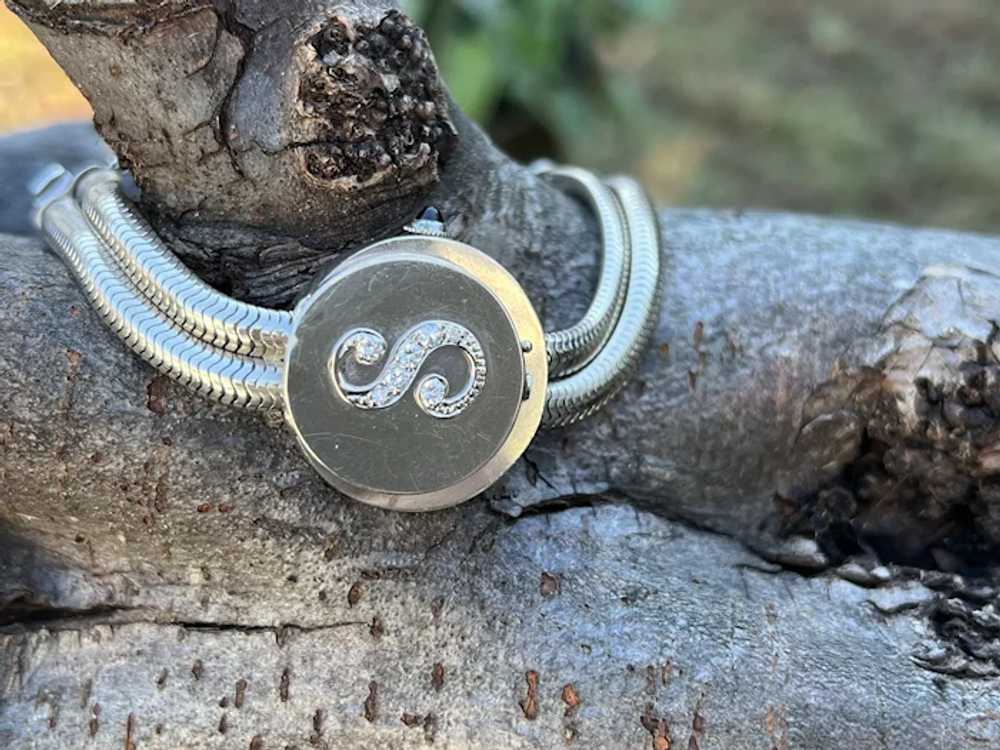 1940s White Gold Initial "S" Covered Watch Bracel… - image 2