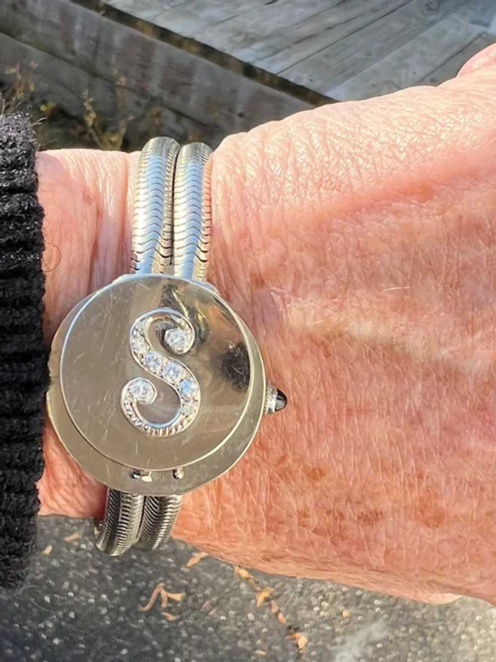1940s White Gold Initial "S" Covered Watch Bracel… - image 7