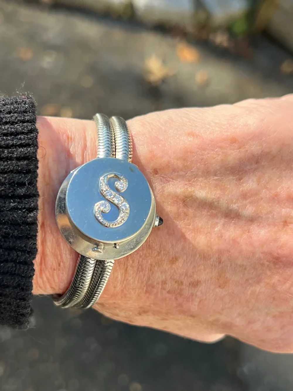 1940s White Gold Initial "S" Covered Watch Bracel… - image 8