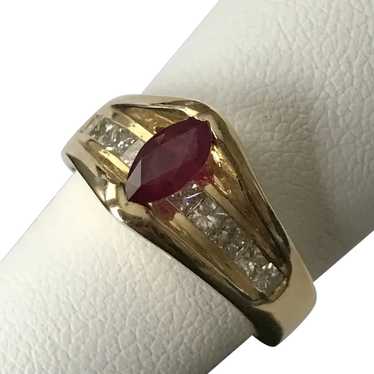 14K YG Tension Mounted Marquise Cut Ruby and Diamo