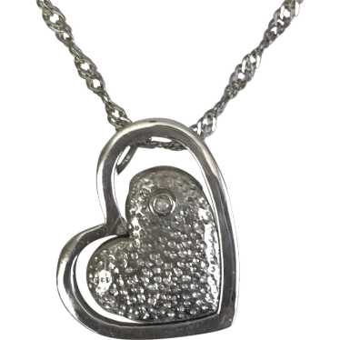 Sterling Silver Stylized Heart with Diamond Pendan