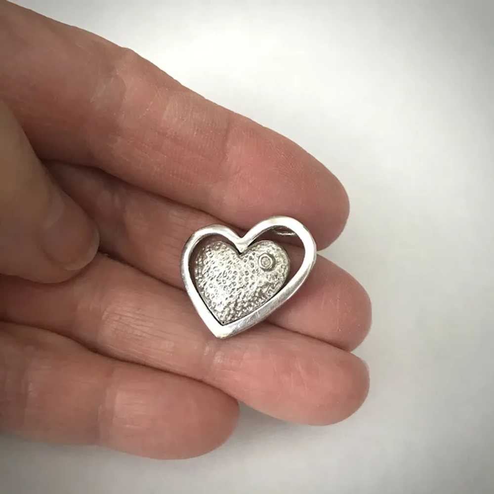 Sterling Silver Stylized Heart with Diamond Penda… - image 2