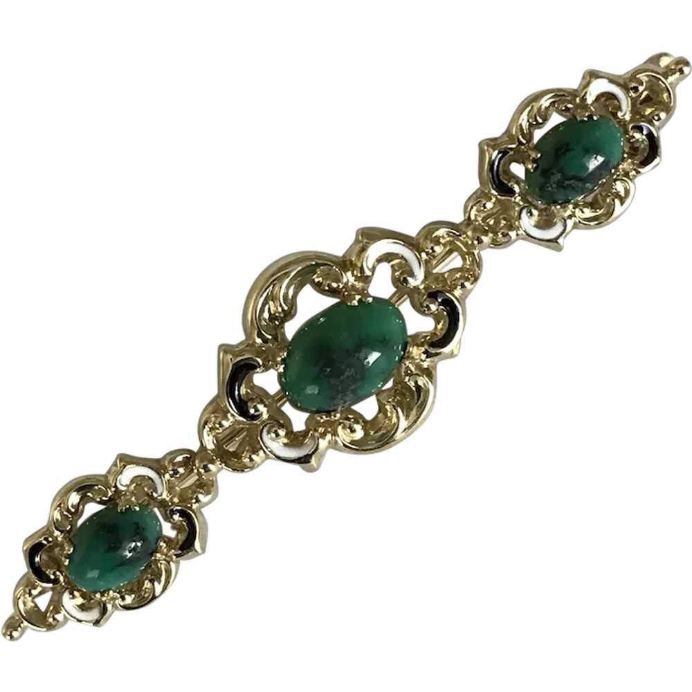 Antique 14K YG Turquoise and Enamel Brooch - image 1