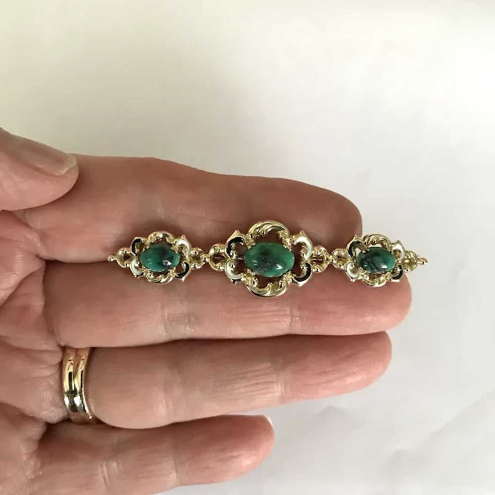 Antique 14K YG Turquoise and Enamel Brooch - image 2