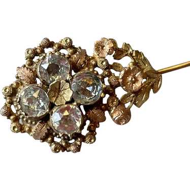 Antique Georgian Mourning Hair Pearl 9ct 9K Gold Stick Pin Brooch