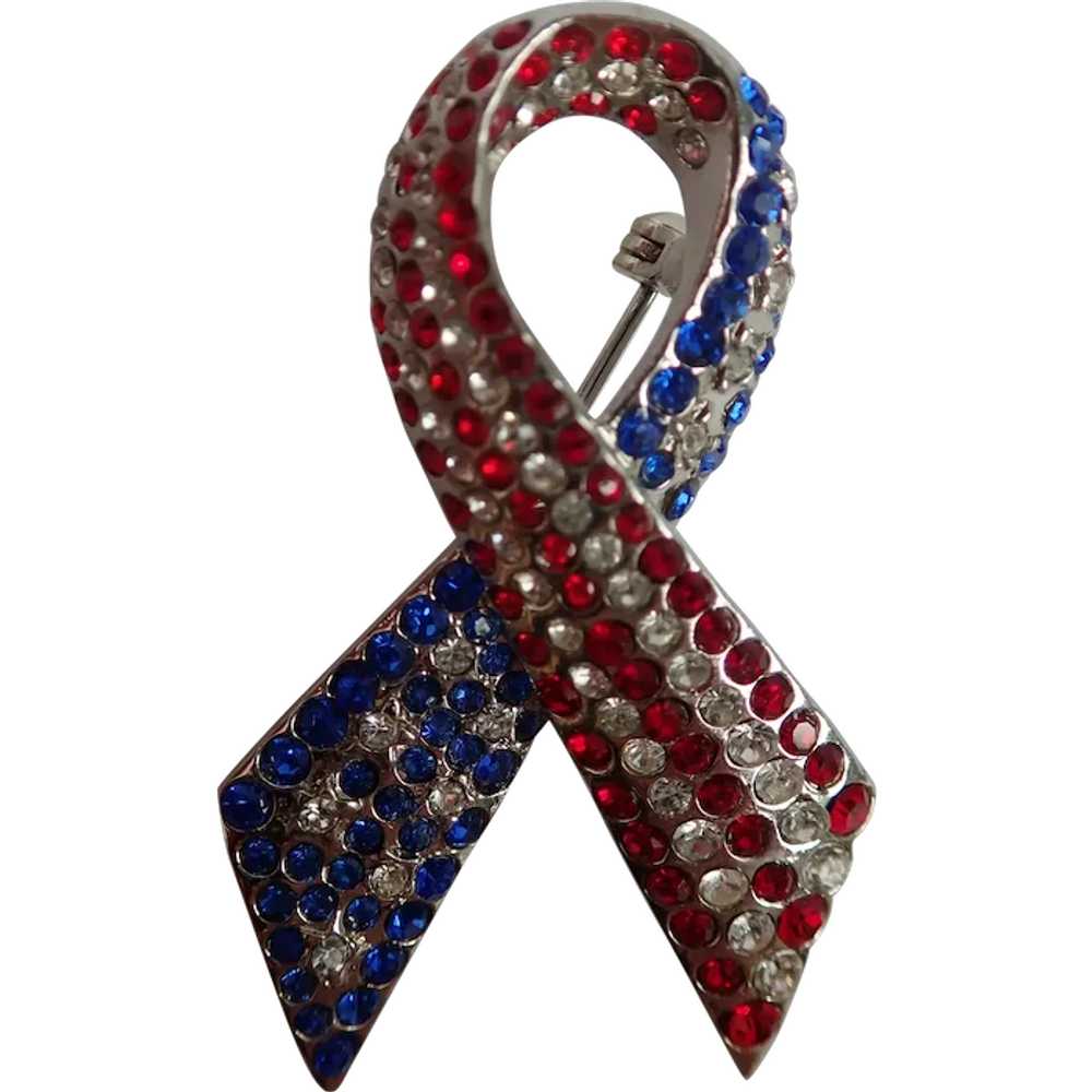 Vintage Patriotic Ribbon Pin/Brooch Red, White & … - image 1