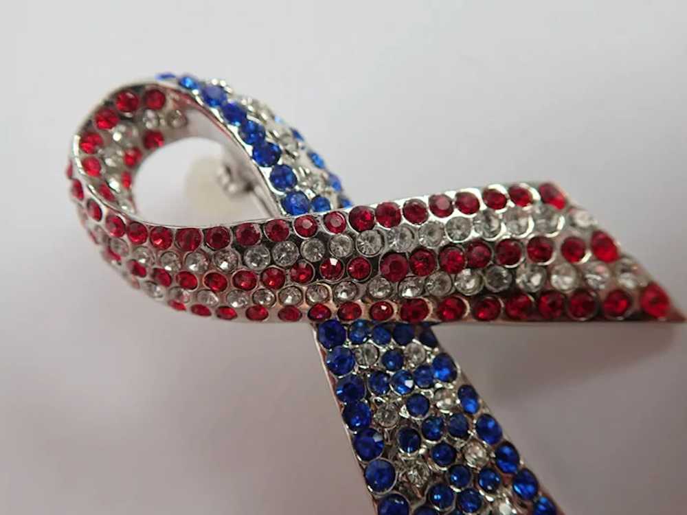 Vintage Patriotic Ribbon Pin/Brooch Red, White & … - image 2