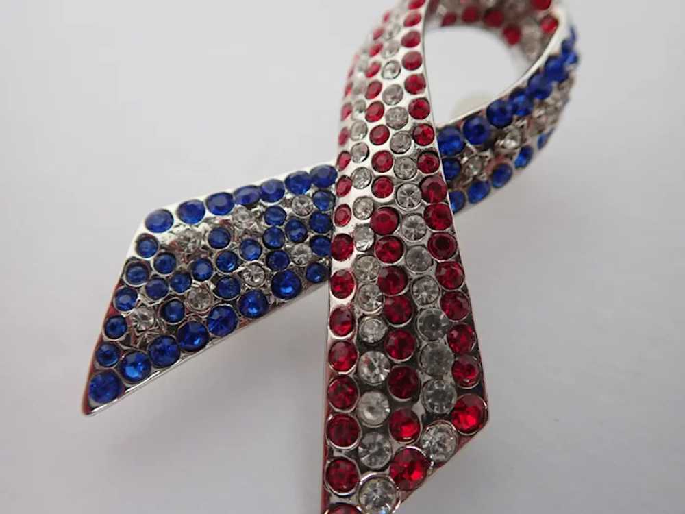 Vintage Patriotic Ribbon Pin/Brooch Red, White & … - image 3