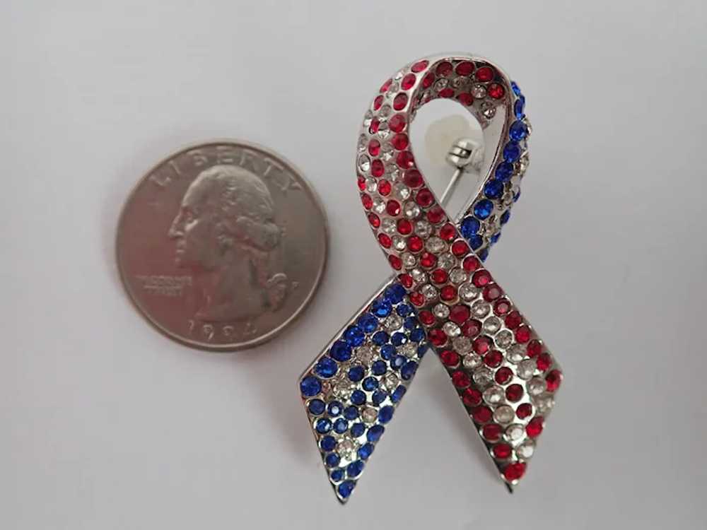 Vintage Patriotic Ribbon Pin/Brooch Red, White & … - image 4