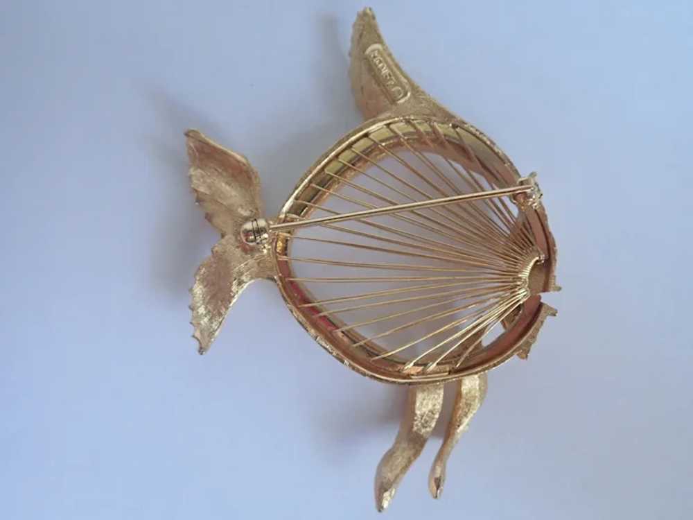 Vintage Monet Wire Fish "Great Catch" Gold Tone P… - image 3