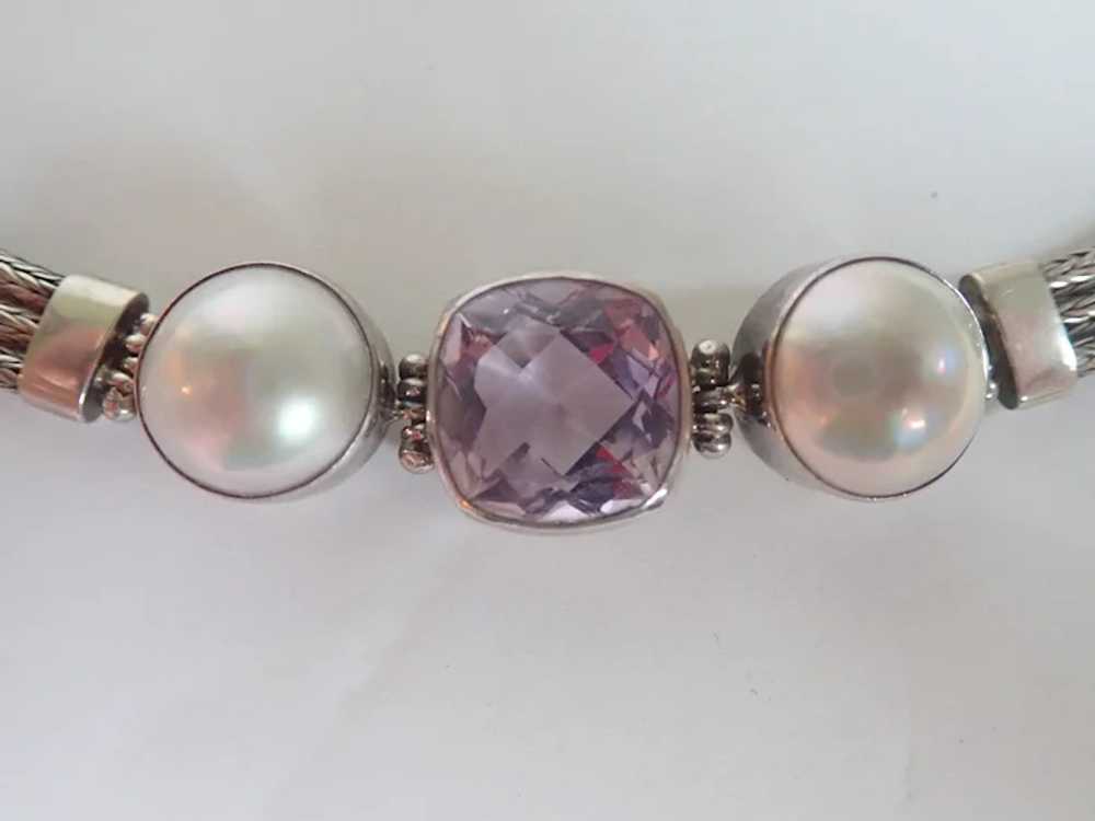 Sterling Bali Style Faceted Pink Crystal Center F… - image 3