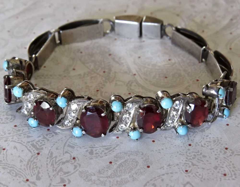 Victorian Garnets, Turquoise, White Topaz, Sterli… - image 3