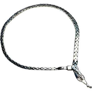 Vintage Sterling Silver Snake Necklace Detailed - image 1