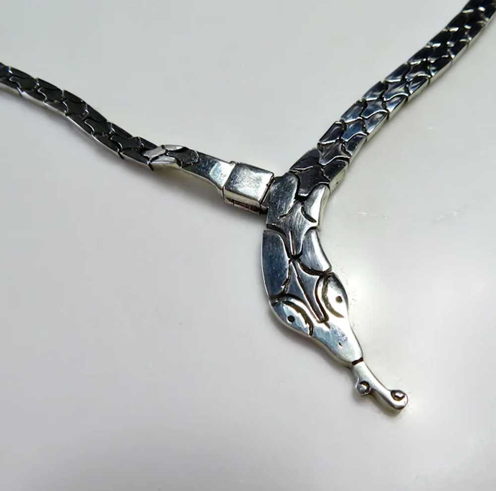 Vintage Sterling Silver Snake Necklace Detailed - image 2