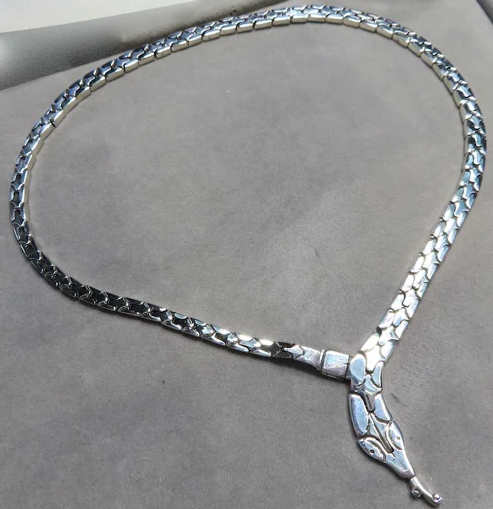 Vintage Sterling Silver Snake Necklace Detailed - image 3