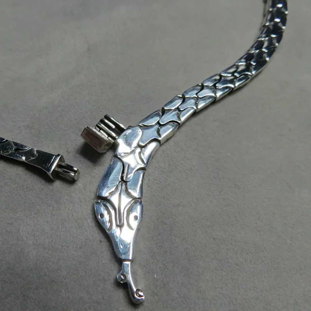 Vintage Sterling Silver Snake Necklace Detailed - image 4