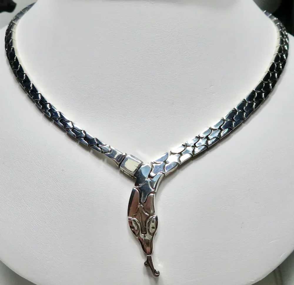 Vintage Sterling Silver Snake Necklace Detailed - image 5