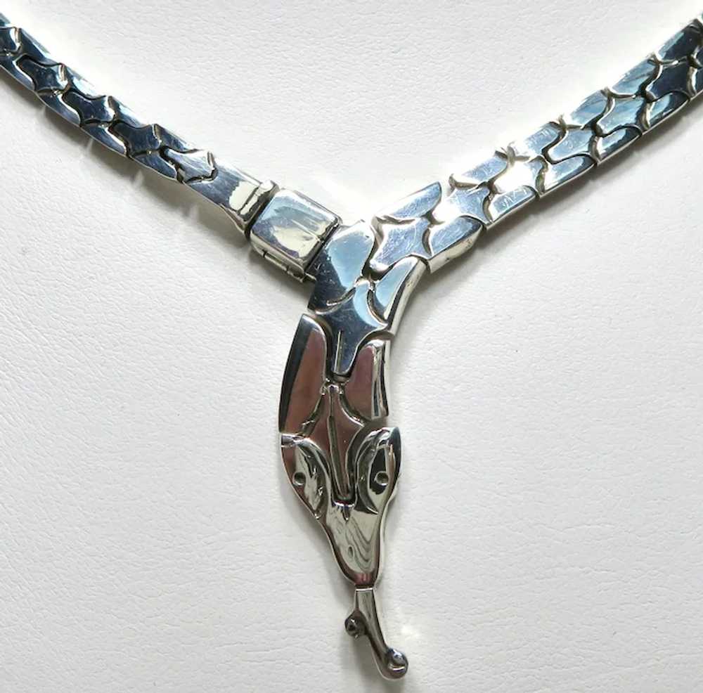 Vintage Sterling Silver Snake Necklace Detailed - image 6