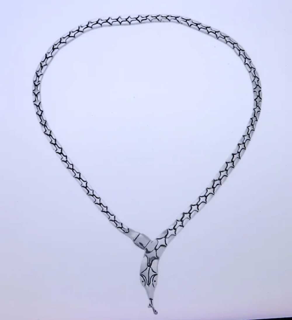 Vintage Sterling Silver Snake Necklace Detailed - image 7