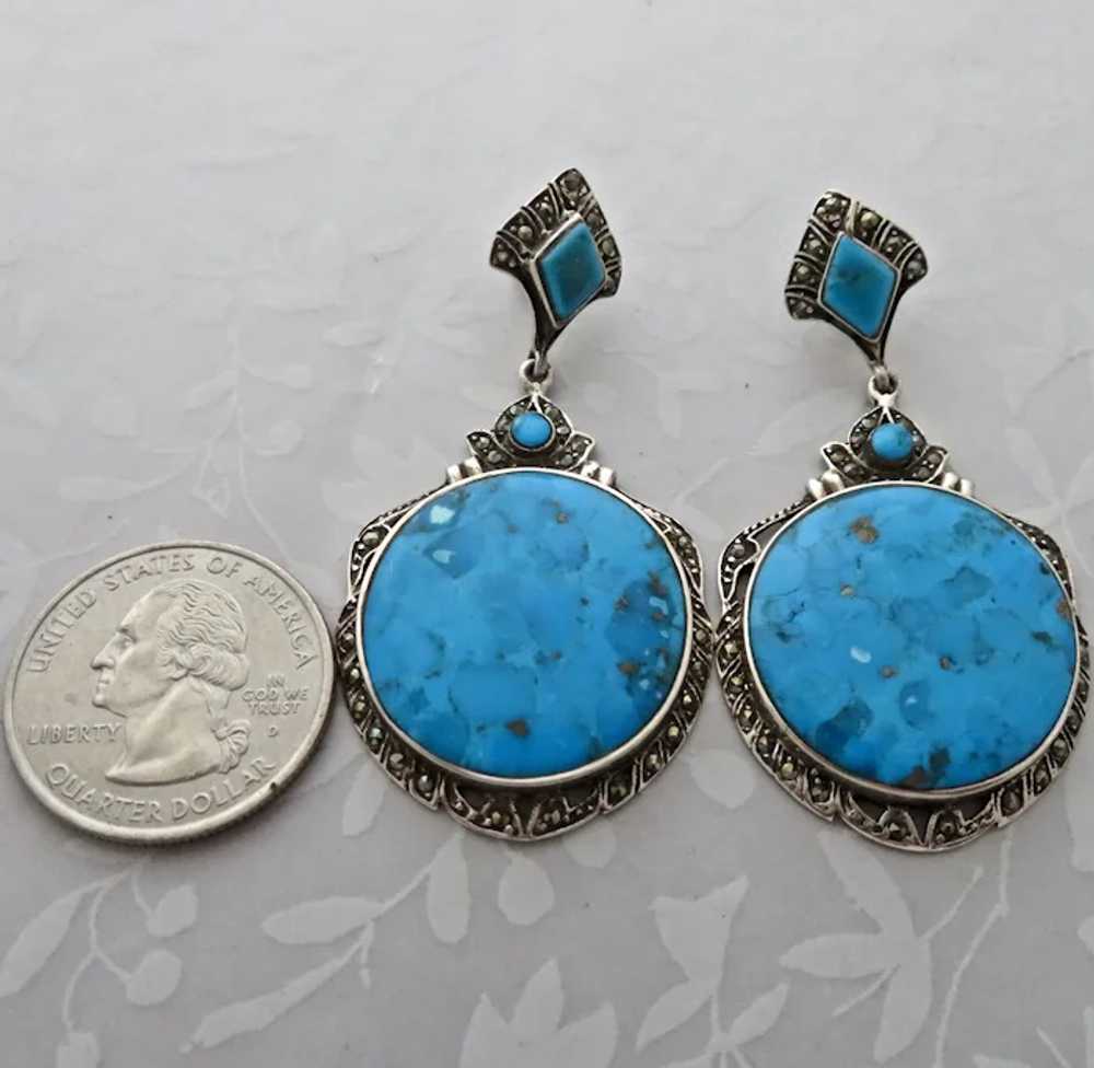 Art Nouveau Style Turquoise + Marcasite Sterling … - image 2