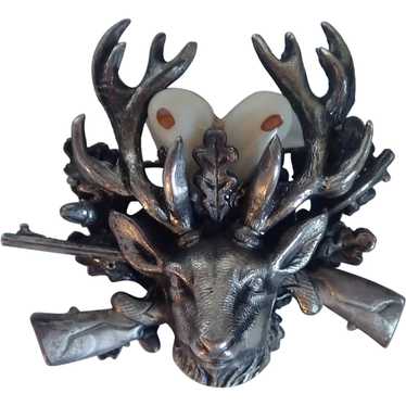 *Vintage German Deer Stag Hunting Tooth Silver Br… - image 1