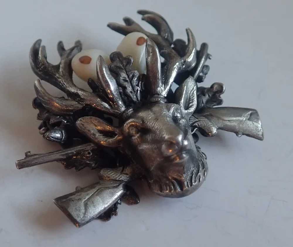 *Vintage German Deer Stag Hunting Tooth Silver Br… - image 2