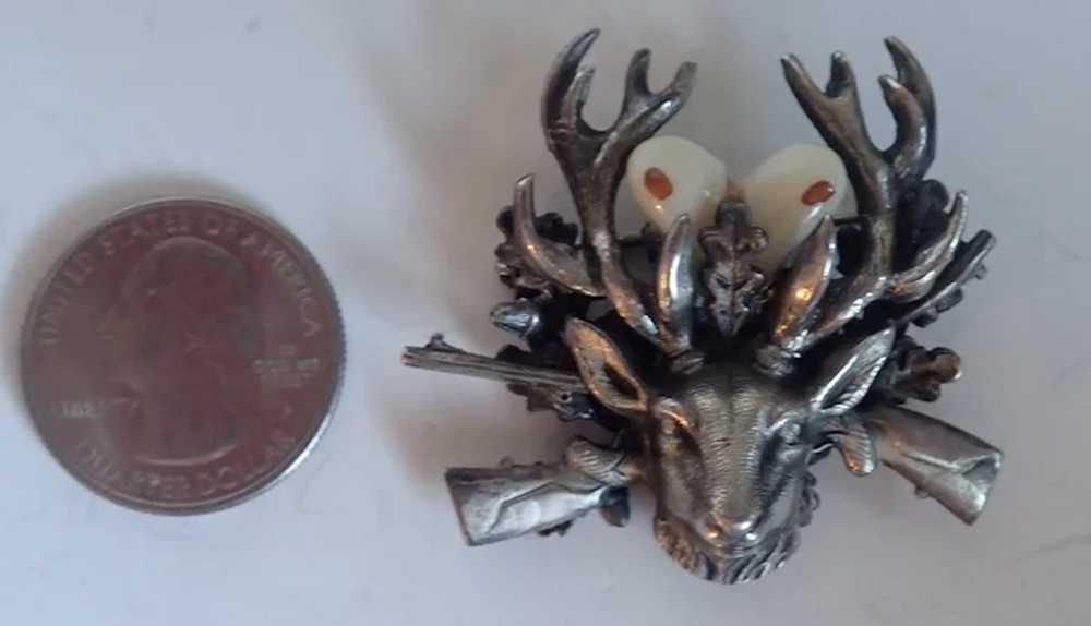 *Vintage German Deer Stag Hunting Tooth Silver Br… - image 4