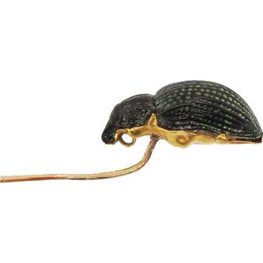 1890 Victorian 14K Yellow Gold Beetle Stick Pin