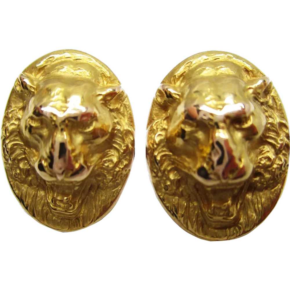 Victorian 14K Yellow Gold Lion Face Cufflinks - image 1