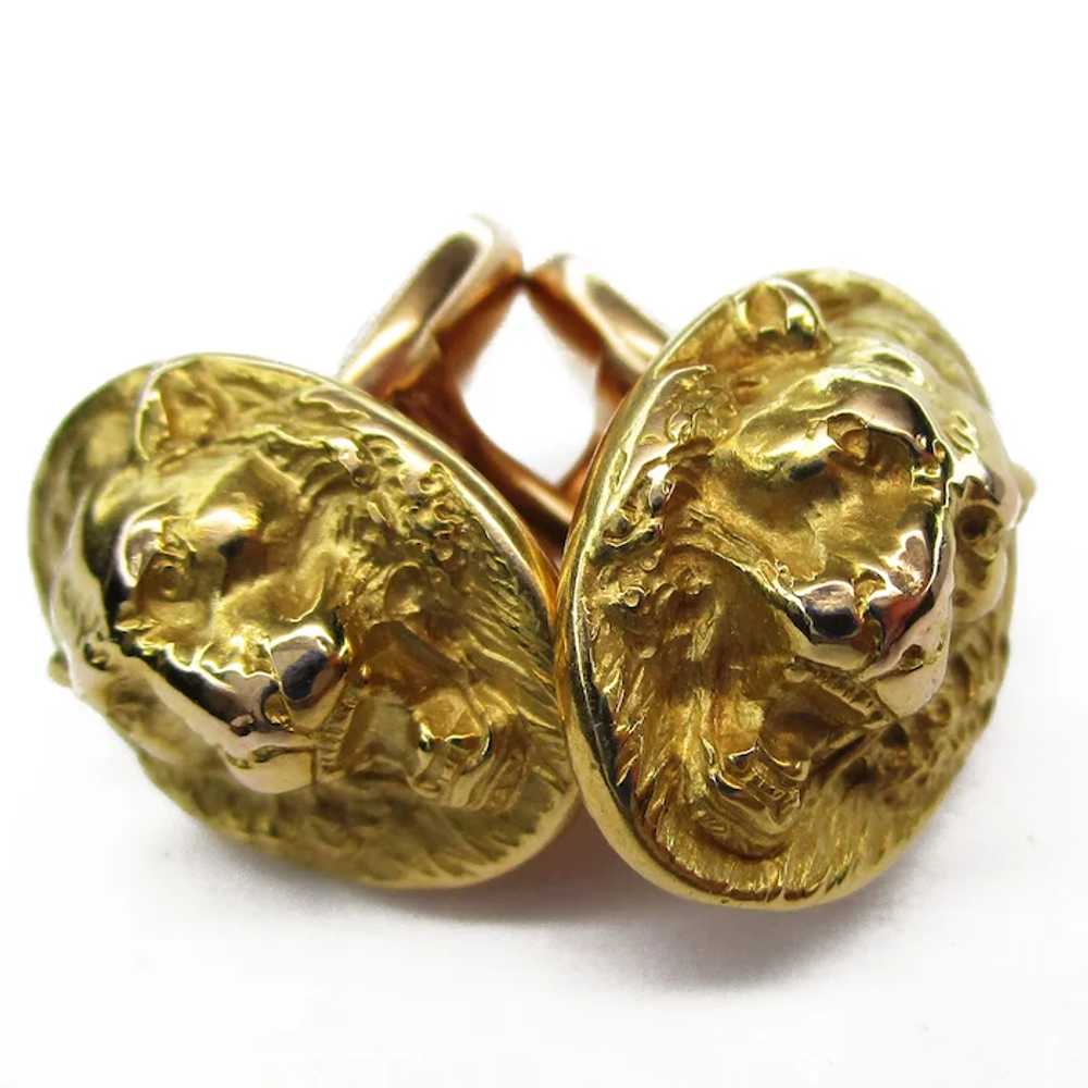 Victorian 14K Yellow Gold Lion Face Cufflinks - image 2