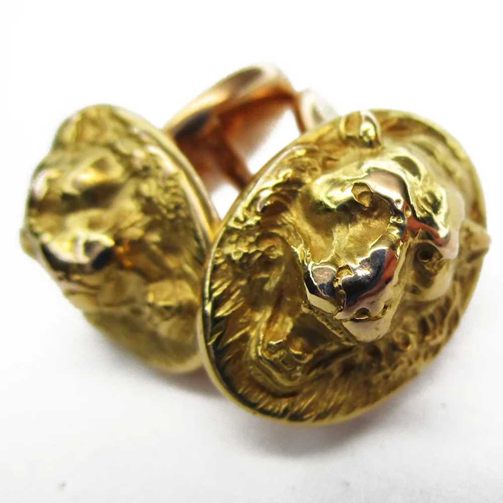 Victorian 14K Yellow Gold Lion Face Cufflinks - image 3