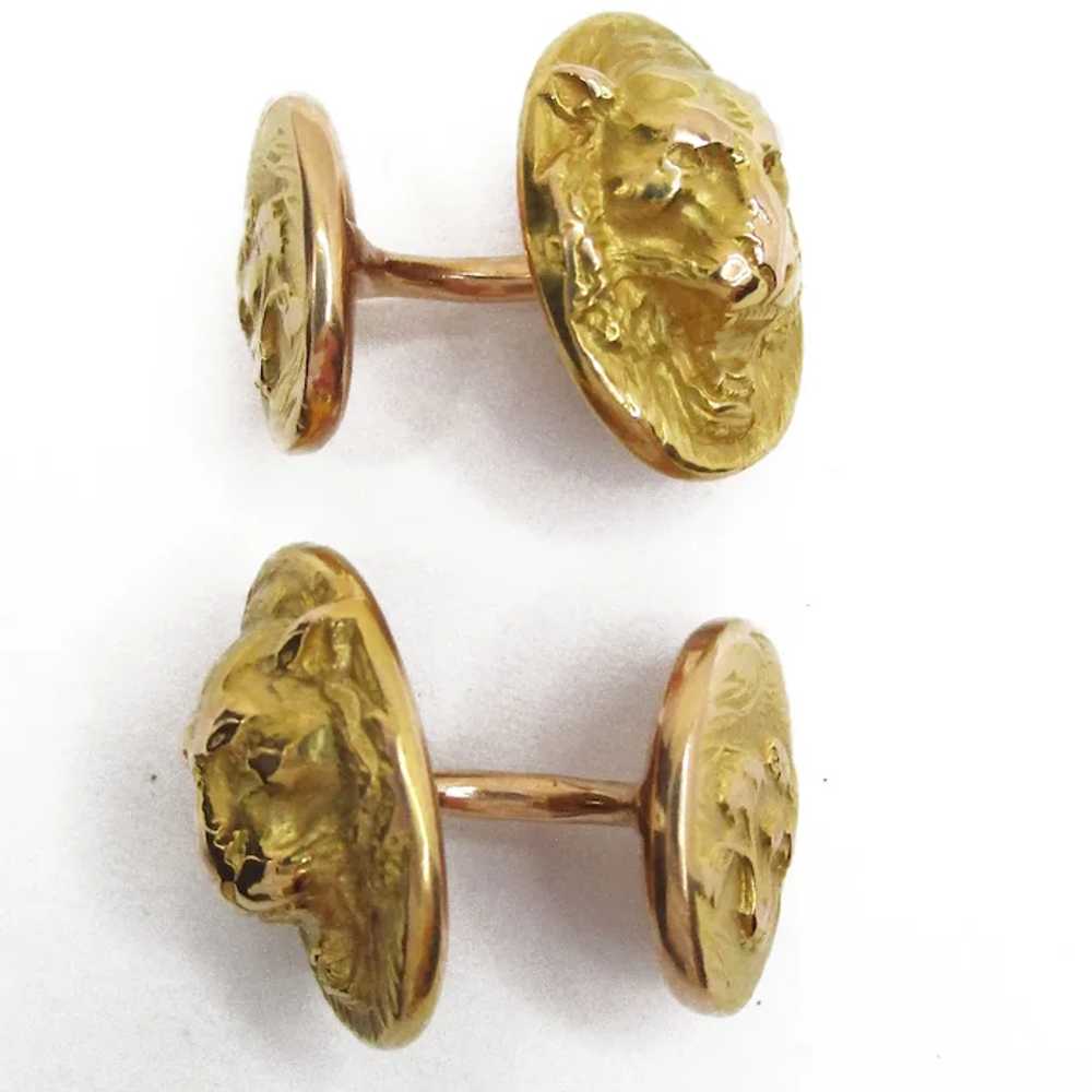 Victorian 14K Yellow Gold Lion Face Cufflinks - image 6