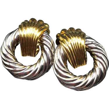 Oversized Door Knocker Earrings Silver & Gold Ton… - image 1
