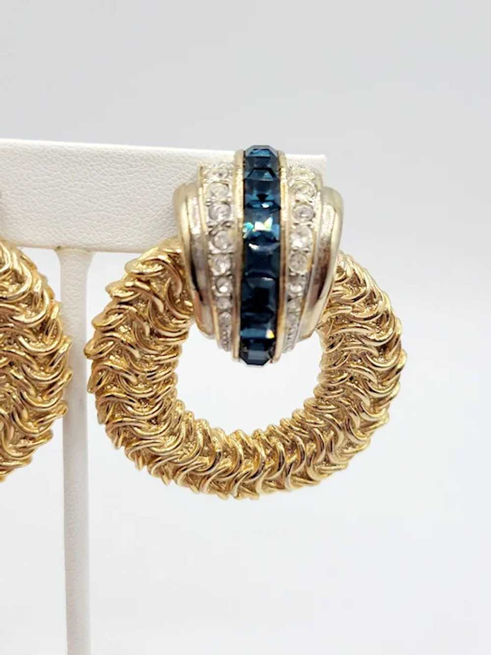 Dramatic 1980s Jeweled Door Knocker Clip Earrings… - image 3