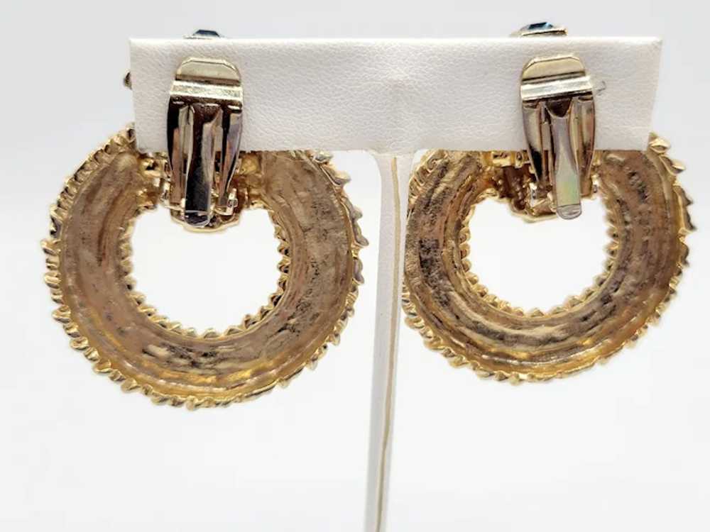 Dramatic 1980s Jeweled Door Knocker Clip Earrings… - image 6