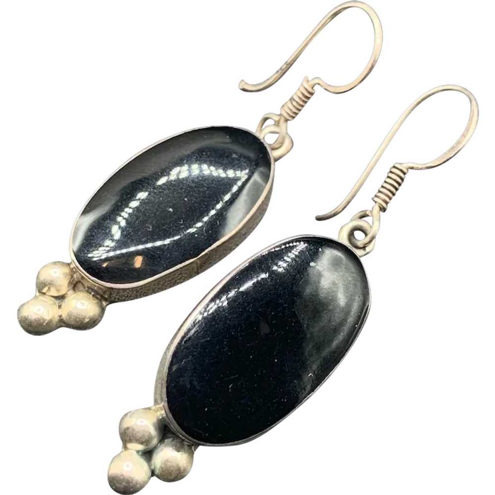 Onyx Earrings 925 MEX Dangles Earrings Vintage Pi… - image 1