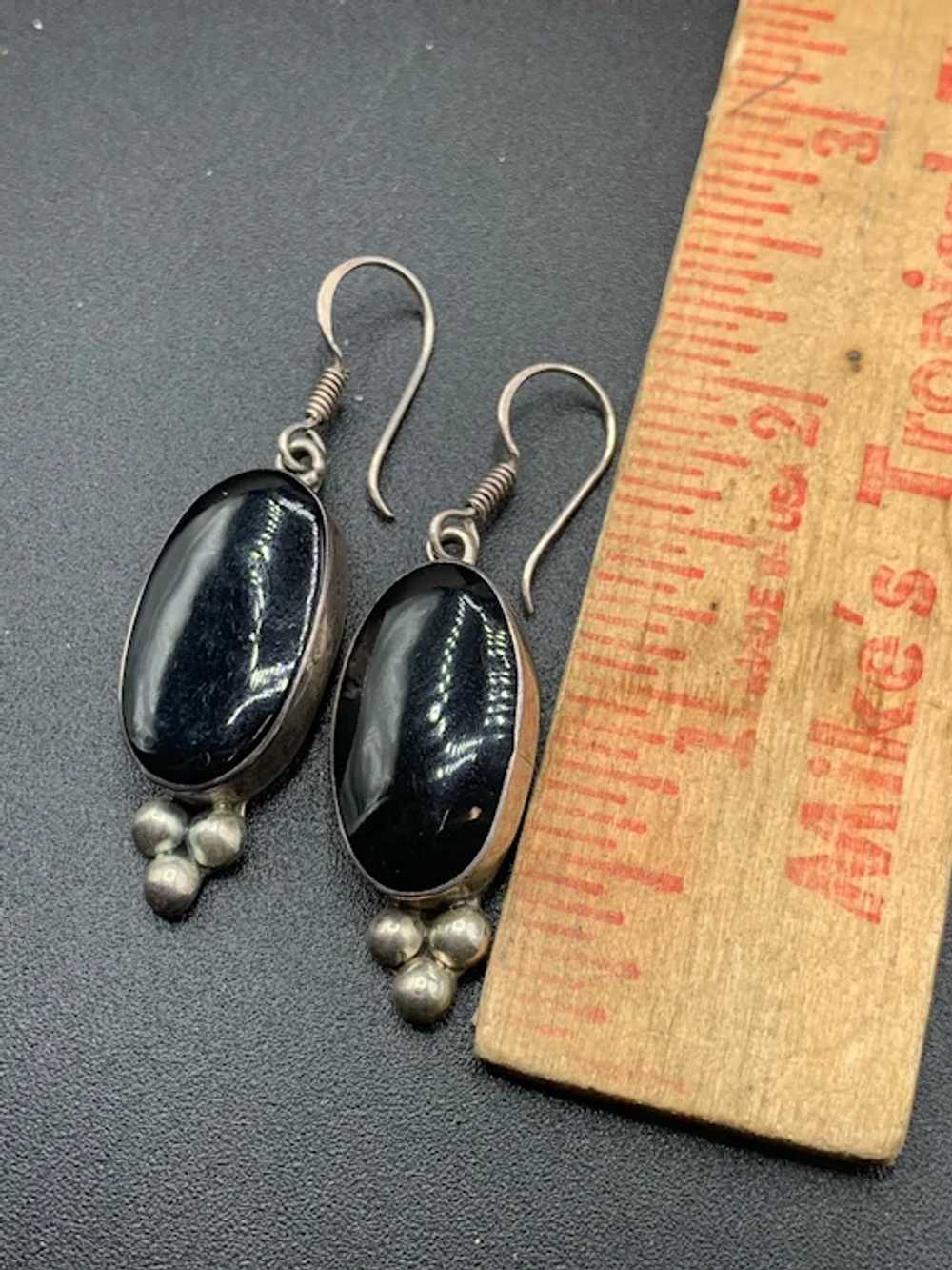 Onyx Earrings 925 MEX Dangles Earrings Vintage Pi… - image 2