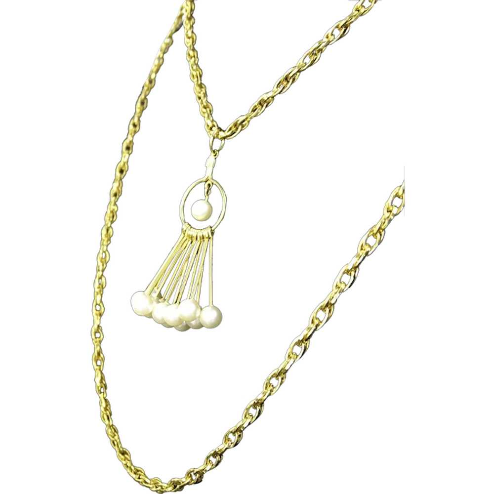 Vintage Faux Gold Rope Dangling Tassel Pearl Bead… - image 1