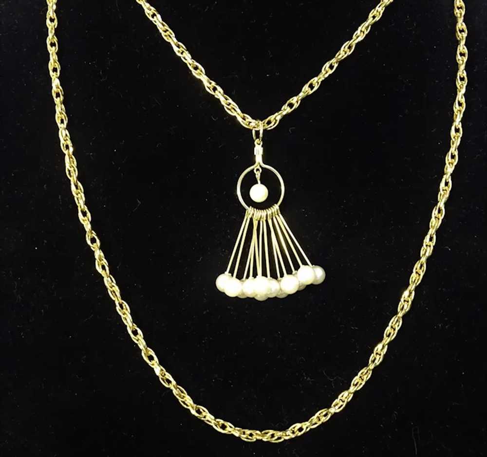 Vintage Faux Gold Rope Dangling Tassel Pearl Bead… - image 3