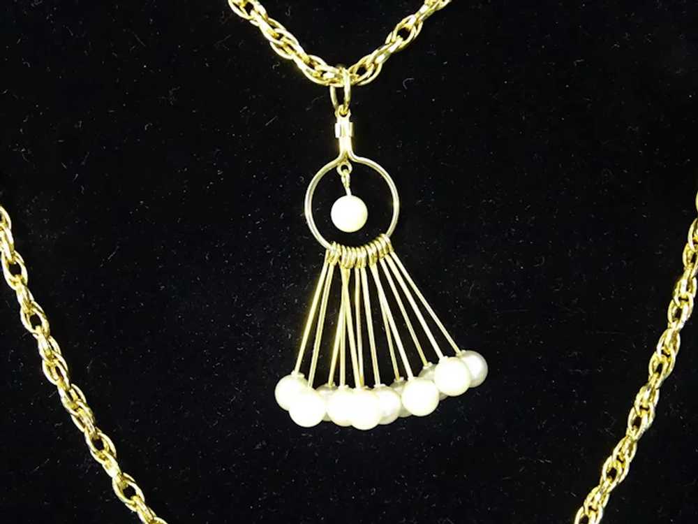 Vintage Faux Gold Rope Dangling Tassel Pearl Bead… - image 4