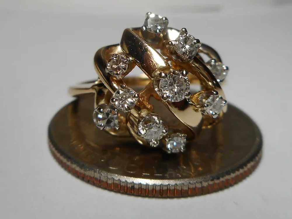 14k Yellow Dome Diamond Ring - image 4