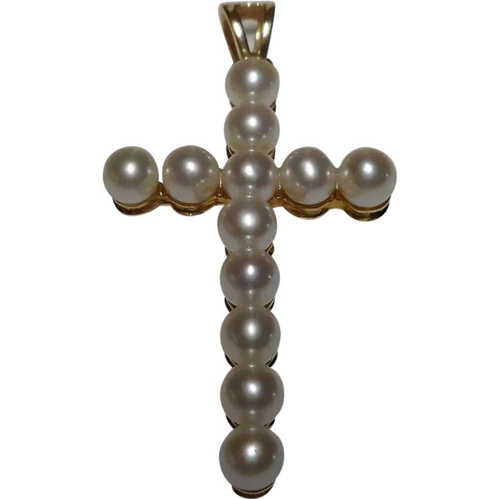 14k Cultured Pearl Cross Pendant Lovely - image 1
