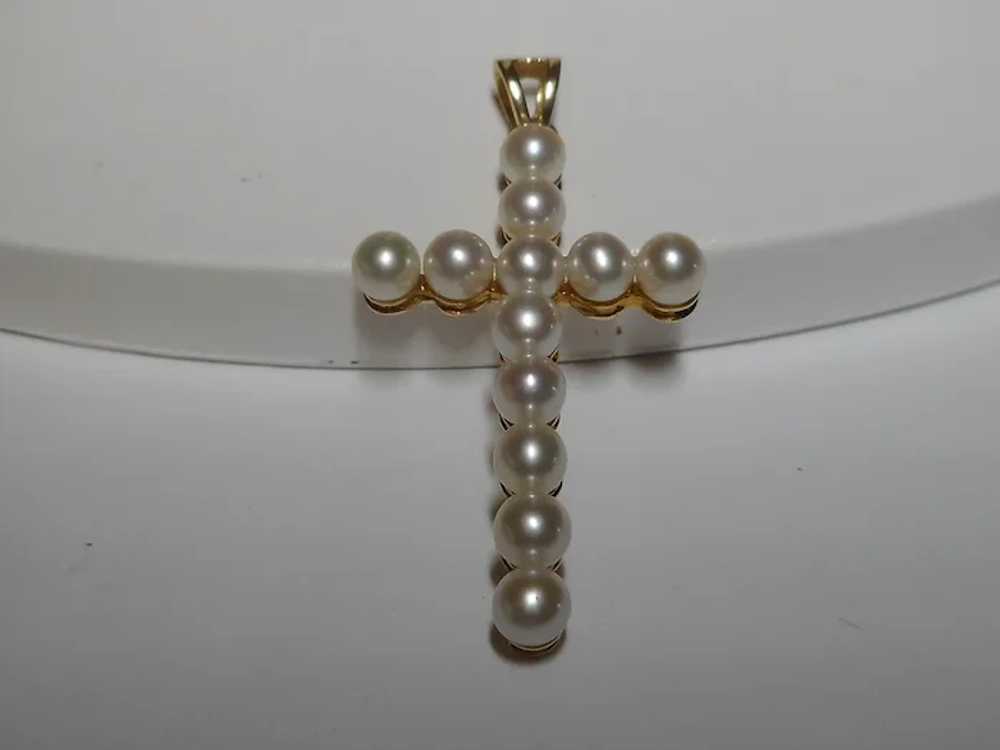 14k Cultured Pearl Cross Pendant Lovely - image 2