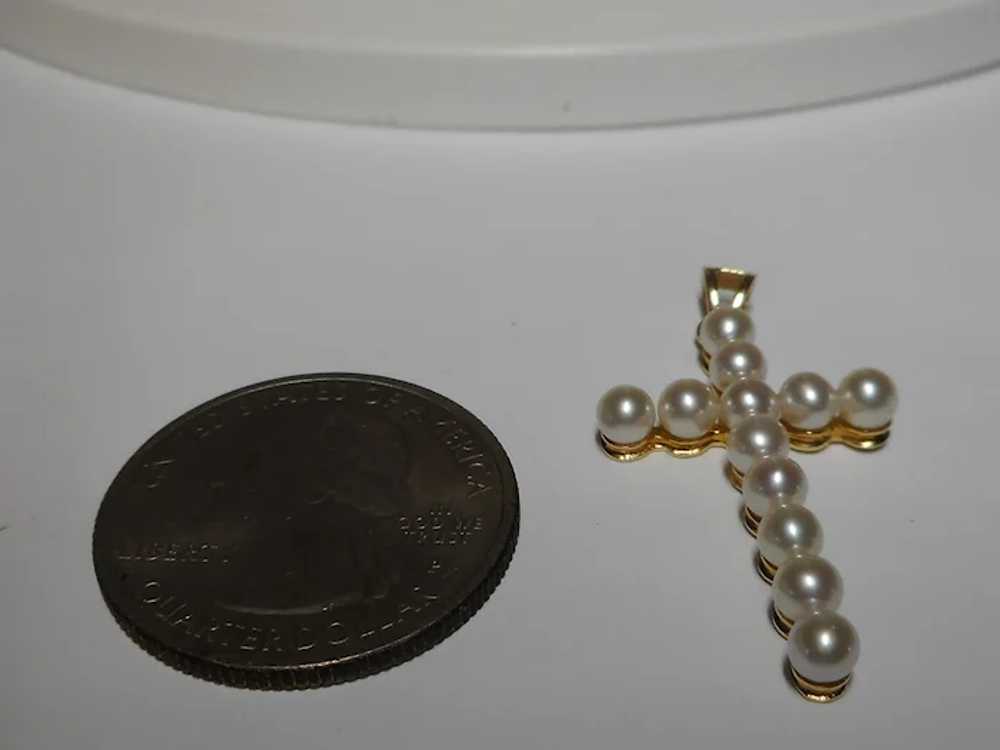 14k Cultured Pearl Cross Pendant Lovely - image 4