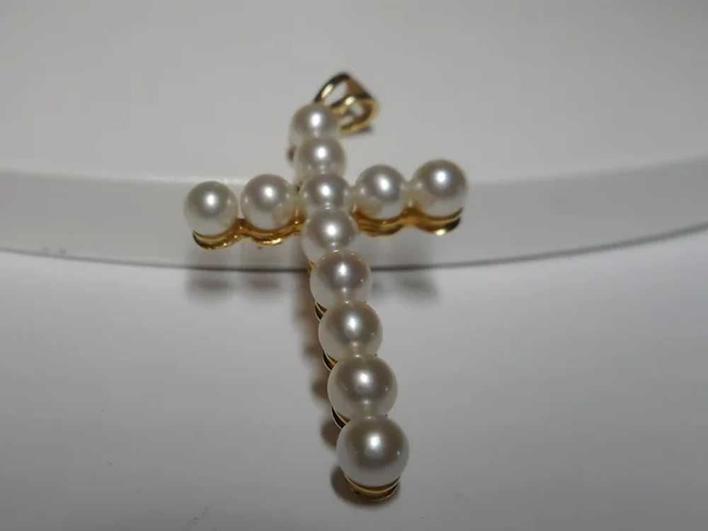 14k Cultured Pearl Cross Pendant Lovely - image 6