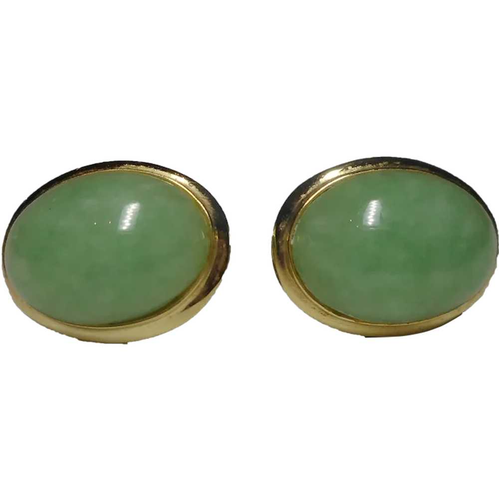 14k Green Jadeite Cabochon Gemstone Earrings - Gem