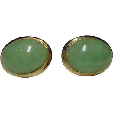 14k Green Jadeite Cabochon Gemstone Earrings