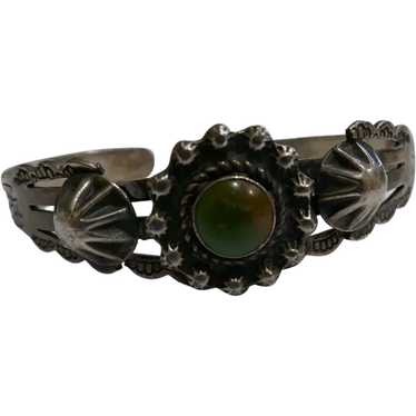 Southwest Bracelet With Green Stone Signed Sanfor… - image 1