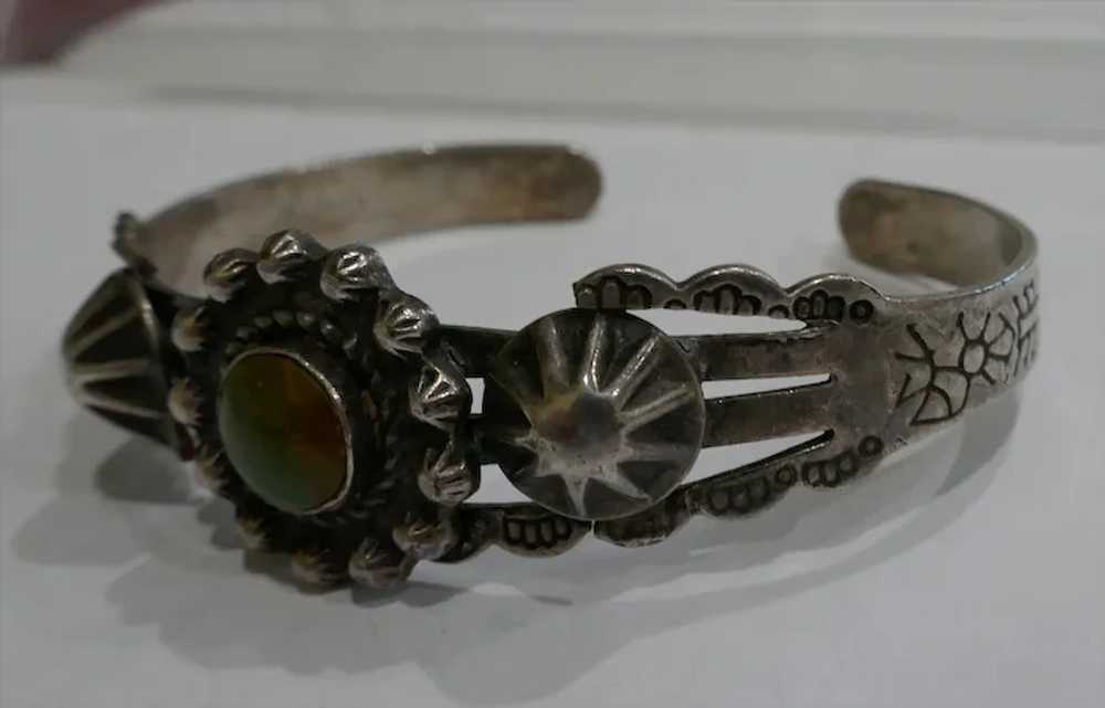 Southwest Bracelet With Green Stone Signed Sanfor… - image 5